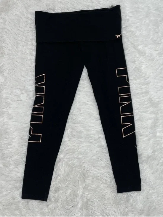 Victoria's Secret Pink Yoga Pants Medium Fold Over Bling Rhinestone Legging Y2k - Picture 3 of 9